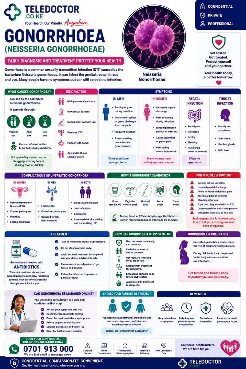 Gonorrhoea (Neisseria gonorrhoeae): Symptoms, Causes, Testing, Treatment, and Prevention