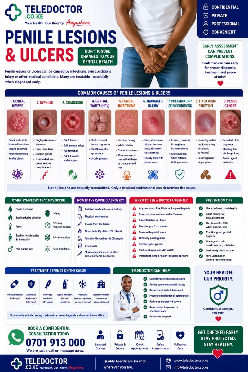Penile Lesions and Ulcers: Causes, Symptoms, Diagnosis, and Treatment