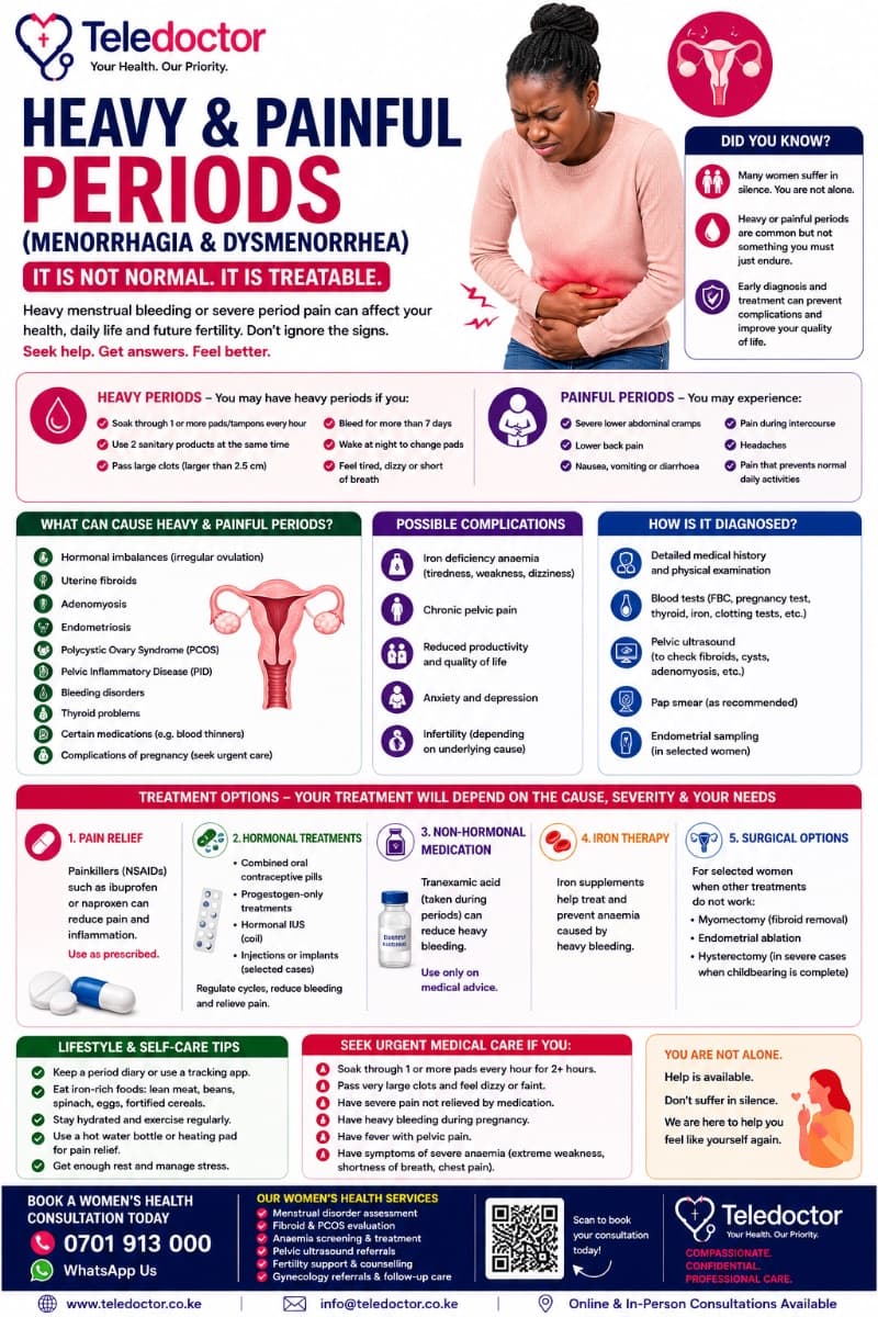 Heavy and Painful Menstrual Periods (Menorrhagia & Dysmenorrhea): Causes, Symptoms, Diagnosis, and Treatment